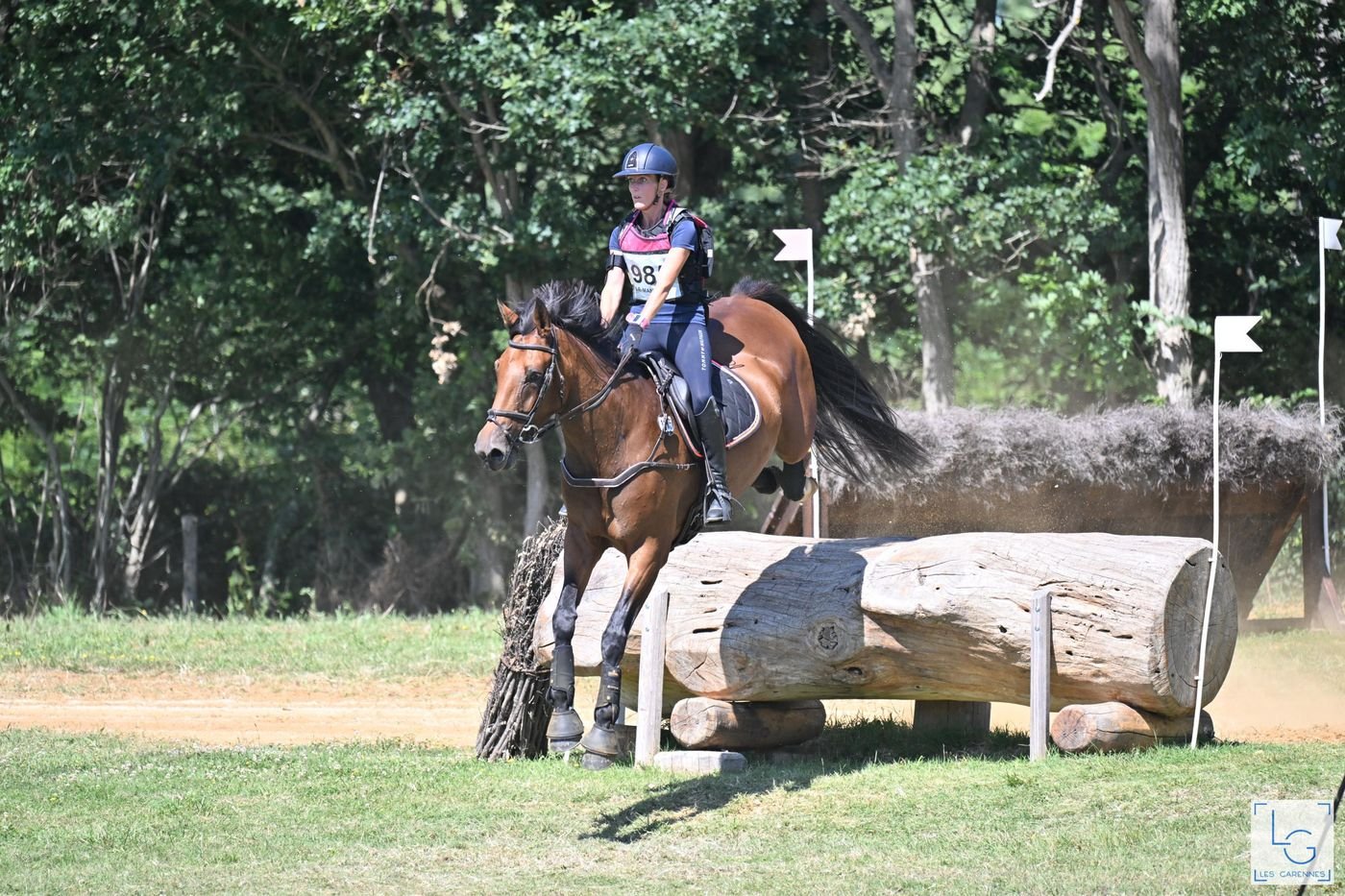 Kelly van Delft et Guiness sur un tronc du cross, championnat de France de concours complet 2023